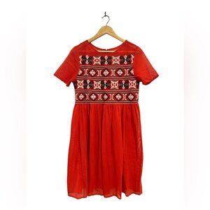 Coral Embroidered Sheer Babydoll Dress